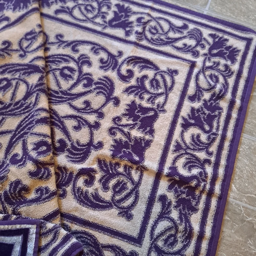 Terrisol Made in Brazil by Karsten Hand Towel Purple Gold Scroll Soft Cotton Vic